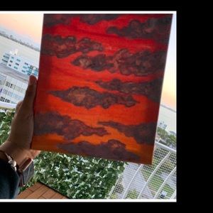 Pink background painting with grey clouds🧚🏻‍♀️